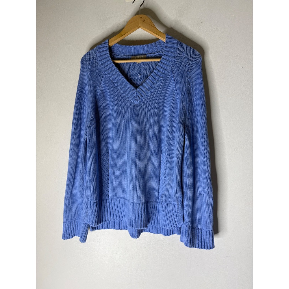 J.Crew Womens Periwinkle Blue Cotton V-Neck Shaker Stitch Sweater CJ906 Small